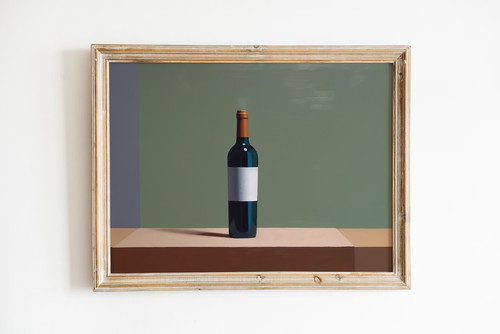 Wine bottle print sage green - print,